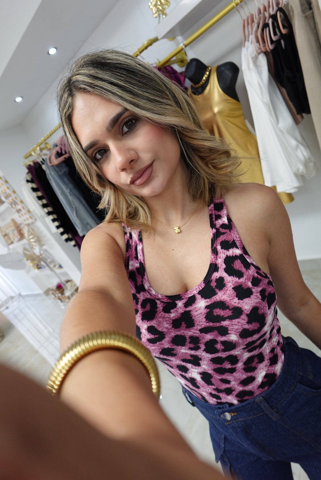 Pink animal print bodysuit