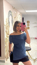 Load image into Gallery viewer, Navy off shoulder top