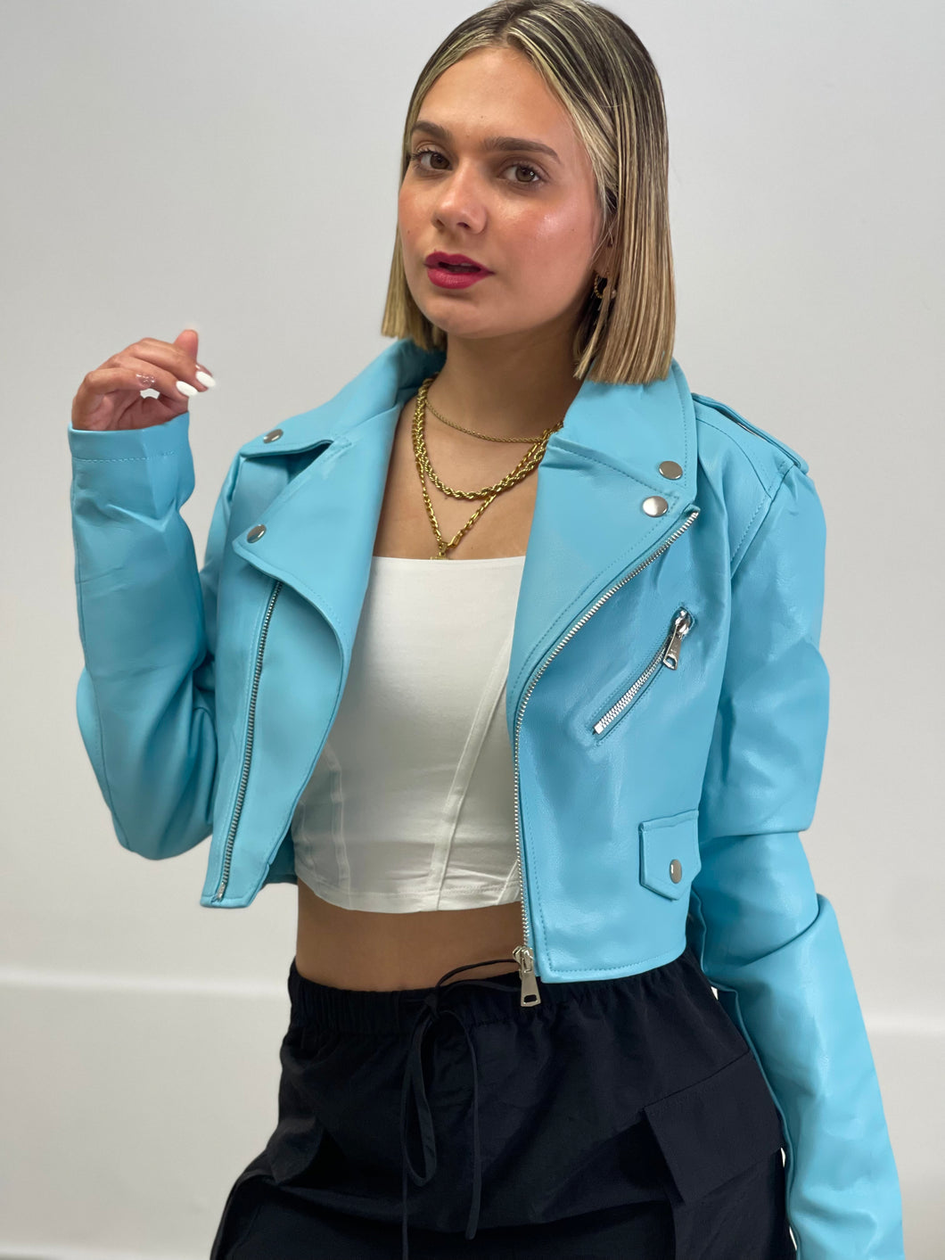 Baby Blue Leather Jacket