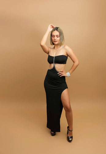 Black Rhinestone Maxi Dress